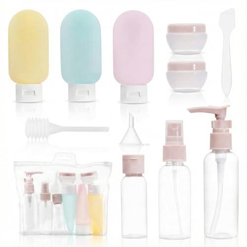 Carehabi 11 piezas kit botes viaje rellenables, botellas de viaje 30/50/60/80ml, tarros de crema pequeños, botella de spray transparente, champú dispensador de bomba, accesorios para cosméticos