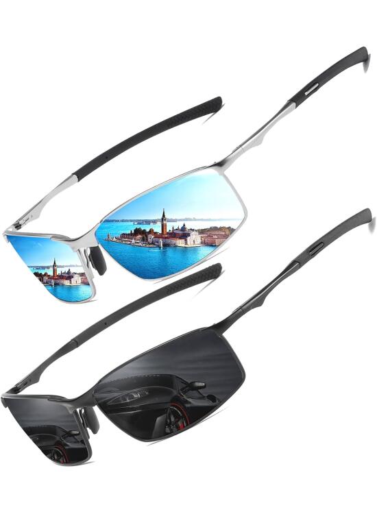 LEDING&BEST Gafas de Sol para Hombre y Mujer Polarizadas Lentes con Super Ligero Marco de Metal 100% Protección UV/Adecuadas para Conducir Viajar Uso Diario Cat 3 CE
