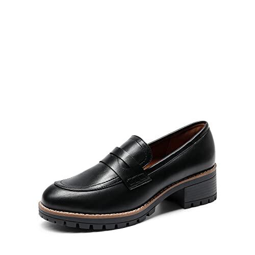 Dream Pairs Mocasines de Plataforma para Mujer, tacón Grueso de penique, Mocasines para Mujer, Elegantes y laborales, Zapatos Casuales, Color Negro., 39 EU