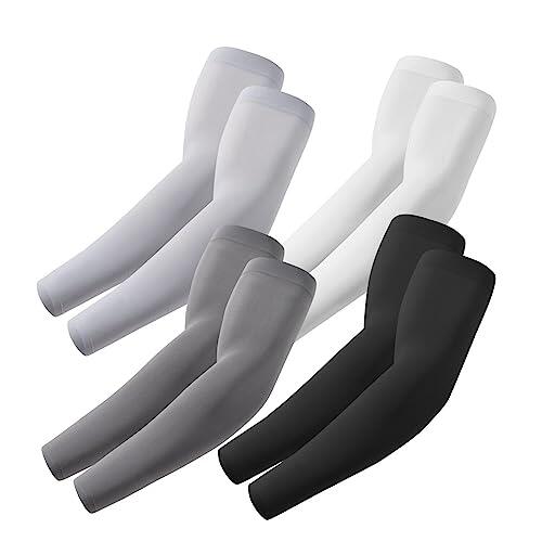 ROXUN 4 Pares Mangas de Brazo para Hombres y Mujeres, Deporte Compresión Protección Solar Negro+Gris Oscuro+Gris Claro+Blanco