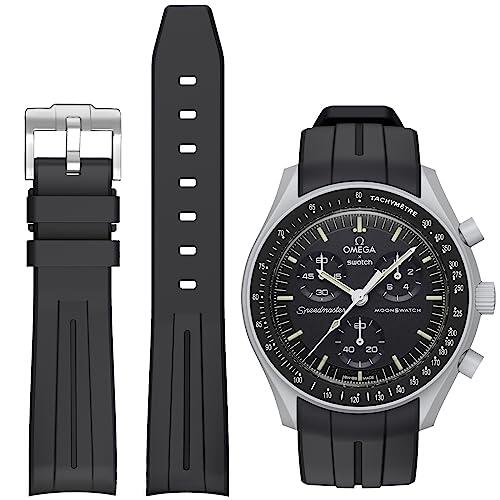 BONACE Correa para Omega x Swatch MoonSwatch/Rolex Watch/SEIKO Watch de 20 mm,Correa de repuesto de silicona para reloj Omega X Swatch Moonswatch Speedmaster sin espacio (Negra negra Línea)