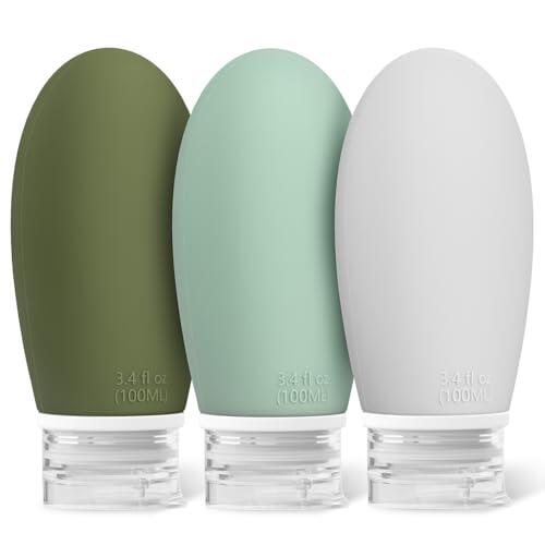 Opret Botes Viaje Rellenables 100ml 3 Piezas, Botellas de Viaje Silicona para Gel y Champu, Botes Viaje a Prueba de Fugas para Gel, Champús, Lociones y Artículos de Tocador, FDA Certificado Sin BPA