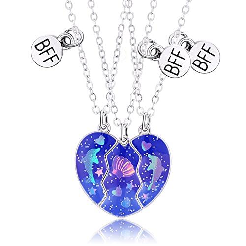 Cosysparks Collares de La Amistad Para 3, 3 piezas Collares de Mejores Amigas Mejores Amigas Collares para 3 Collar Amistad Iman Regalos de Joyería para Niñas (Azul)
