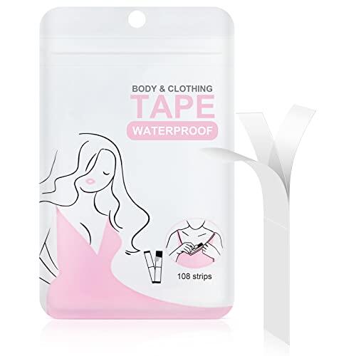 flintronic Cinta Doble Cara Ropa, 108 Piezas Fashion Beauty Tape, para Cuerpo Cinta de Lencería, Doble Cara Cintas de Ropa, Vestido, Cinta de Adhesivo Sujetador(18 x 85 mm)