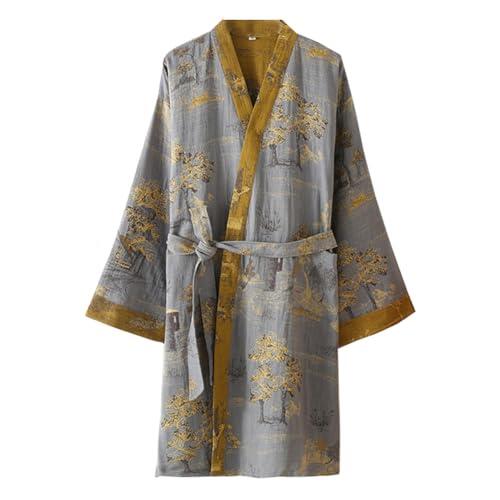 OWLONLINE Pijama de Estilo japonés para Hombre, Bata de Kimono japonés de Gran tamaño de algodón, Talla L