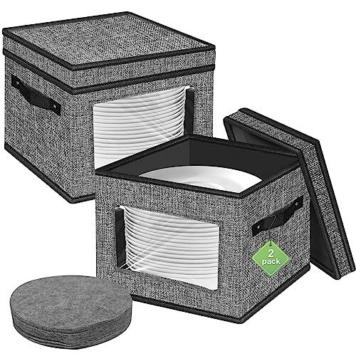 Caja de almacenamiento de fieltro para vajilla de autocaravana, 30,5 x 30,5 x 20,3 cm, con tapa y 24 separadores de fieltro para platos y más