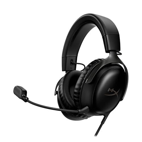 HyperX Cloud III wired Auriculares para Juegos con Cable, PC, PS5, Xbox Series X S, Controladores de 53 mm en ángulo, DTS, micrófono nítido de 10 mm, USB-C USB-A, Negro