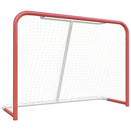 vidaXL Portería Hockey y Red Acero poliéster Rojo Blanco 153x60x118cm, porteria, porteria Deportiva, porteria para Practica Hockey, Red de Hockey