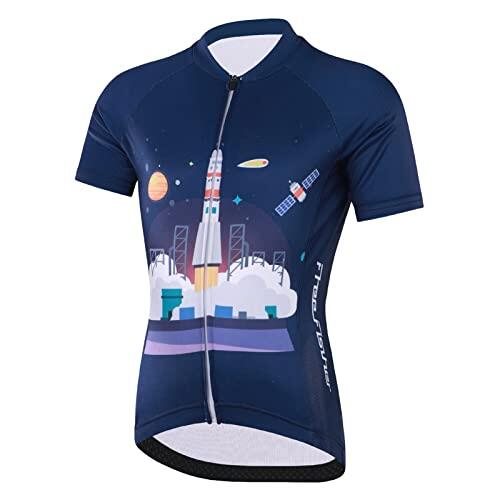 L SERVER Camisetas de Ciclismo Infantil para Niño con Bolsillo Elástico Niña Camiseta de Ciclismo Corta + Short Acolchado Transpirable Conjunto, 3-4 Años