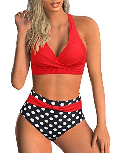Adigaber Traje de Baño para Mujer Estampado Floral Cuello en V Dos Piezas Conjunto Bañador Control de Vientre de Cintura Alta Bikini