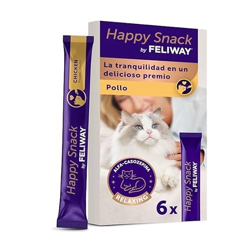 FELIWAY Happy Snack Delicioso Premio Calmante con Sabor a Pollo para Gatos | Ayuda a Calmar a los Gatos, Proteína Natural de la Leche, Textura Cremosa, Refuerza el Vínculo, 6 sobres