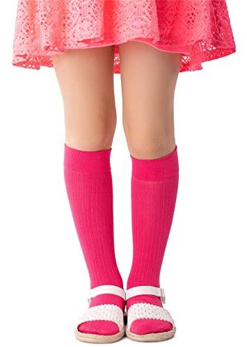 NOQ Niños Niñas rayas hasta la rodilla 100 DEN cómodo suave cálido calcetines flexibles niños pequeños Casual lindo uniforme escolar vestido sobre la pantorrilla un par Molly, Raspberry 18/22 cm