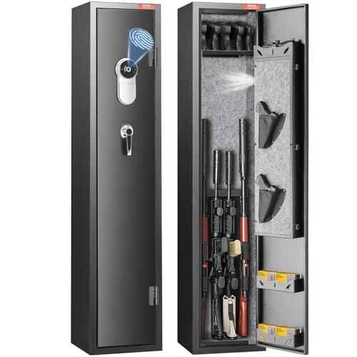 VEVOR Armario para Armas con Cerradura de Huella Dactilar Caja Fuerte para Rifles de Acceso Rápido con Estante Extraíble, Estante para Pistolas para Armas Largas y Pistolas en Casa, 28 x 30 x 138 cm