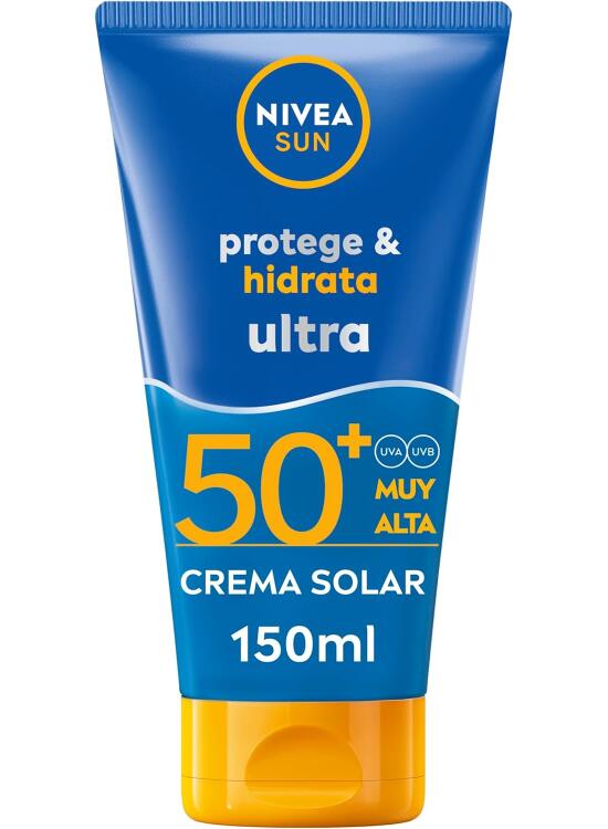 NIVEA SUN Protege & Hidrata Ultra FP50+, crema solar con 48h de hidratación (1 x 150 ml), protector solar ultra resistente al agua, crema hidratante con protección solar UVA & UBV