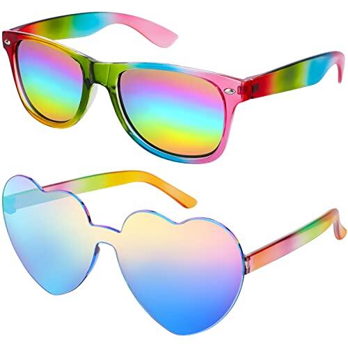 Hifot Gafas Corazon sin Montura Coloridas + Gafas de Sol Arcoíris Hombre Mujer, Gafas Fiesta para Niños y Adultos, Gafas Accesorios para Festivales, Fiesta de Orgullo, Carnaval, Uso Diario