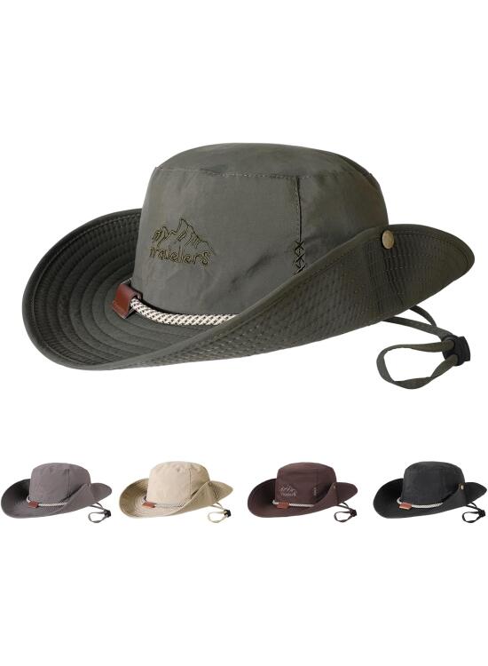 TAGVO Protección UV Sombrero de Pescador Sombrero para Pesca Hombre, Sombrero para el Sol Plegable ala Ancha Bucket Hat Sombrero de Safari Cuerda Trenzada Gorras de Senderismo Gorra de Sol de Jungla