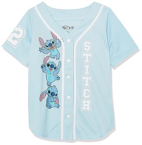 Disney Lilo & Stitch and Angel - Camiseta de béisbol para niña, Azul Claro/Blanco, 4-5
