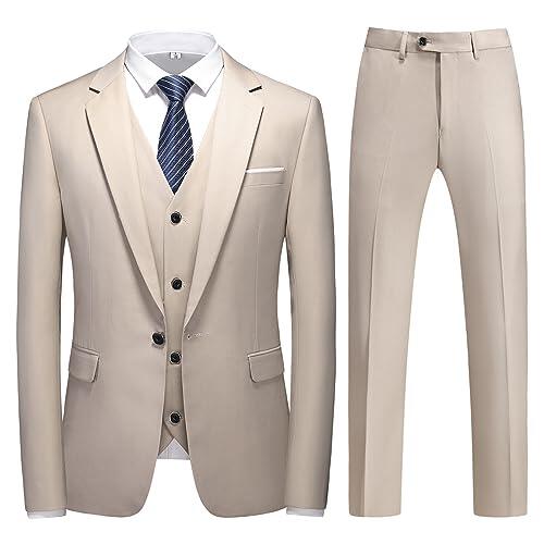 KUDMOL - Traje de hombre de 3 piezas, botón único, esmoquin clásico, blazer, chaleco y pantalón para negocios y hombres, champán, 3XL