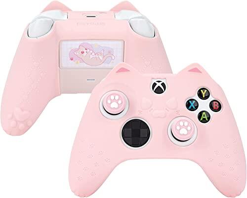 GeekShare Funda Protectora Antideslizante de Silicona para Mando Xbox One S/X con 2 Tapas Cat Grip (Rosa)