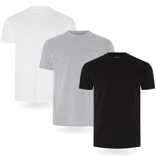 Camiseta FM London paquete de 3/5 para hombre - Camisetas de peso premium con diseño ligeramente ajustado, Negro, Gris, Blanco (Pack de 3), M