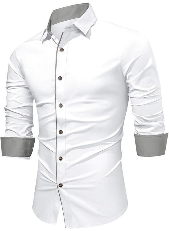 APOONABA Camisas Hombre Manga Larga Coton Camisa Formales Business Camisas Casual Western Color Sólido Shirts Regular Fit