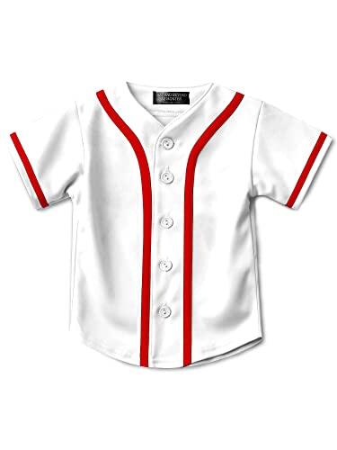 Hat and Beyond Camiseta de béisbol con botones para hombre, estilo hipster, hip hop, 05up01_blanco/rojo, 10