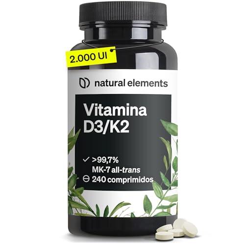Vitamina D3 y K2 - >99,7% all-trans MK-7 & 2000 UI Vitamina D3-240 comprimidos - alta dosis, alta biodisponibilidad - sin aditivos innecesarios