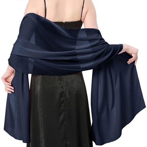 lifwimner Bufanda Mujer Chales y envolturas Pañuelo Seda Mantón Moda Chal Estolas Fular Boda Fiesta Chiffon Bufanda(Marina)