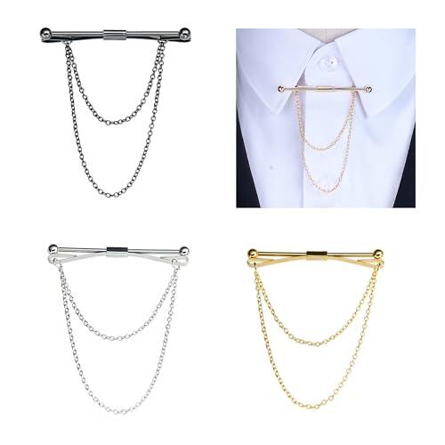 LONGHAO 3 Pcs Alfiler De Cuello De Camisa, Clip De Corbata Con Cadenas, Accesorios De Traje De Hombre, Juego De Alfileres De Corbata, Para Boda, Fiesta
