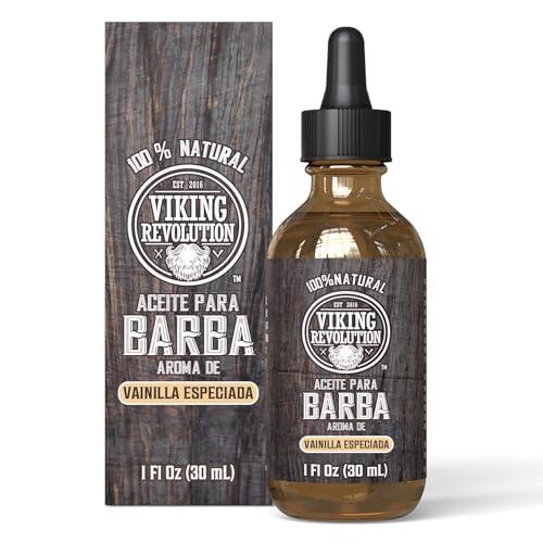 Viking Revolution - Aceite Para Barba - Completamente Natural Con Aceite Organico De Argan Y Jojoba - Suaviza Y Fortalece La Barba Y El Bigote - Aceite Hombre - Vainilla Especiada - 30 ml
