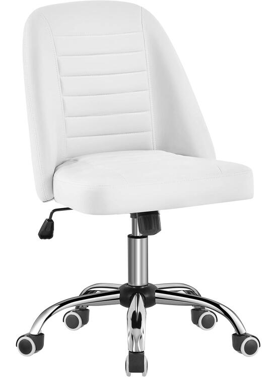 Yaheetech Silla de Oficina Ergonómica - Giratoria 360° en Piel Sintética, Escritorio Ajustable en Altura con Ruedas, sin Reposabrazo, Carga MAX 136 KG, Blanca