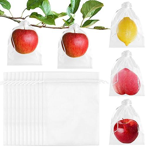 Morcheiong Bolsas de protección para frutas, bolsas reutilizables para árboles frutales, malla de jardín con cordón de serraje, blanco, 60Pcs 6" x 8"
