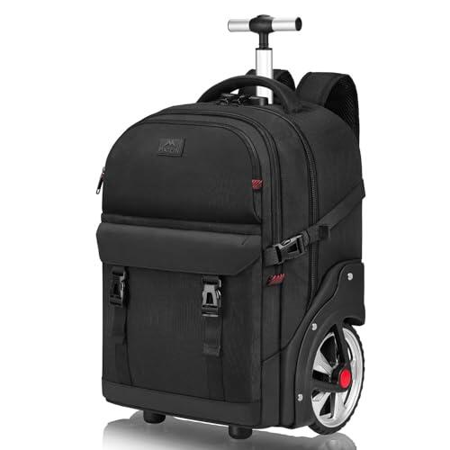 MATEIN Mochila con Rueda Adulto, Trolley con Ruedas Grande 50L Antirrobo Impermeable Hombre Maleta con Ruedas Ocultables y Compartimento Portatil 17 Pulgadas para Viaje, Trabajo, Universidad, Negro