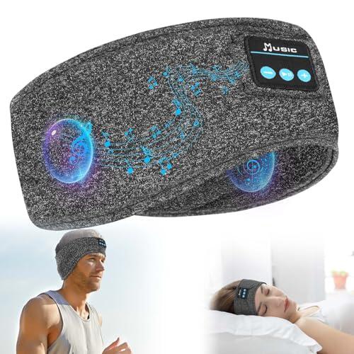 flintronic Auriculares para Dormir, Diadema Deportiva para Dormir, Antifaz para Dormir Auriculares Bluetooth, para Deportes, Musica, Correr, Viajar(Gris)