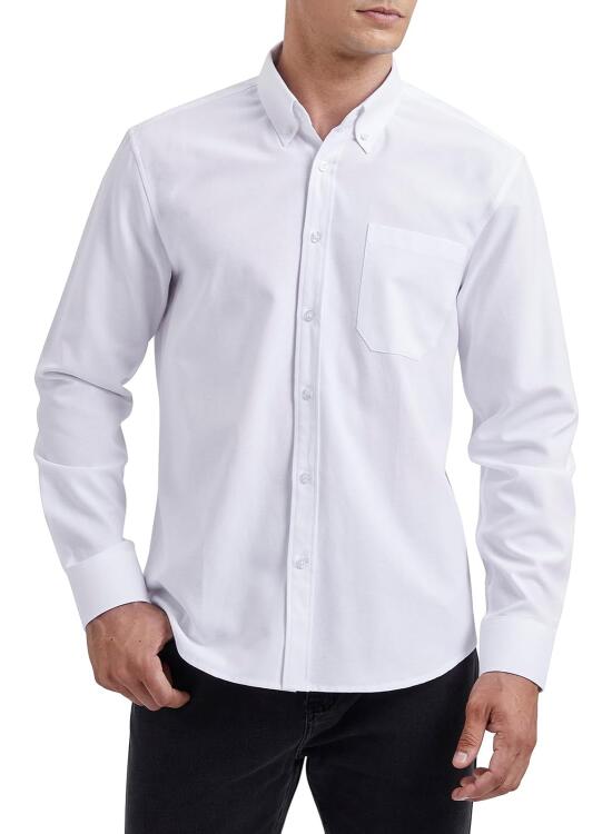 HISDERN Camisa de Hombre Manga Larga Oxford Casual Informal Camisas de algodón con Bolsillo Regular Fit S-4XL