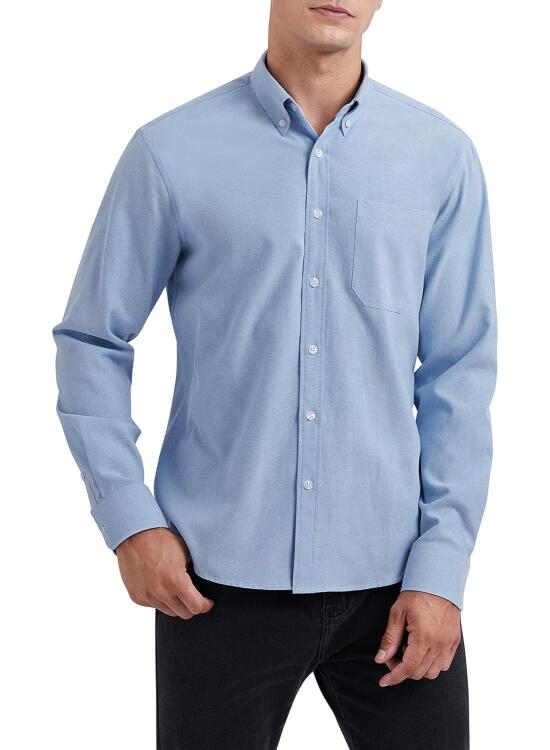 HISDERN - Camisa Oxford informal de algodón para hombre, manga larga, color liso, corte clásico, con bolsillo, para uso diario y trabajo