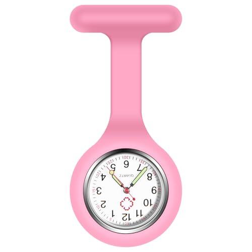 Vicloon - Reloj de Bolsillo Con Broche de Silicona Para Enfermera, Paramédico Unisex, Regalo Médico (Rosa)