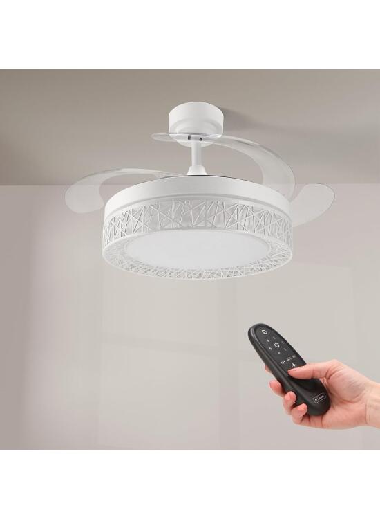 Ventilador de Techo Led White Aqua 66W con luz, mando a Distancia, Bajo consumo, motor DC 30W+Luz Led 36W, 6 velocidades, Silencioso, 4 Aspas desplegables, verano-invierno, temporizador