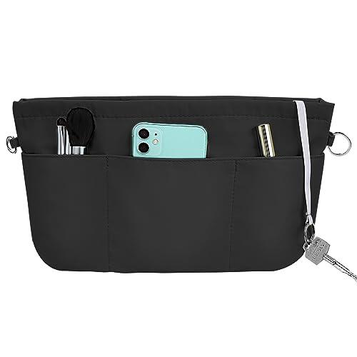 Grantop Organizador de bolsos de nailon, organizador de bolsos con llavero, organizador de bolsos de fieltro en bolsa organizador, bolsillos interiores para bolsos con llavero (negro L)