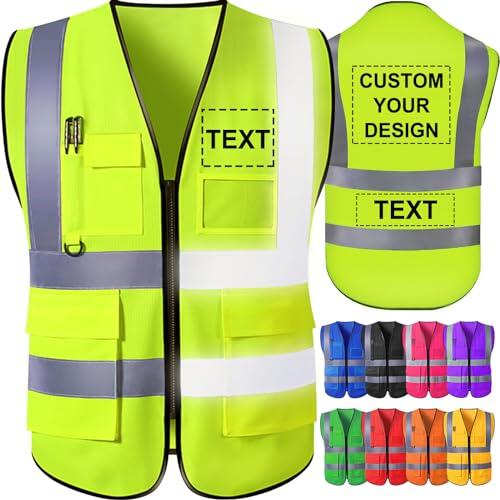 GBVllexuii Chaleco de seguridad personalizado para hombres con bolsillos con logotipo Chalecos reflectantes de alta visibilidad Ropa de trabajo de seguridad para la construcción