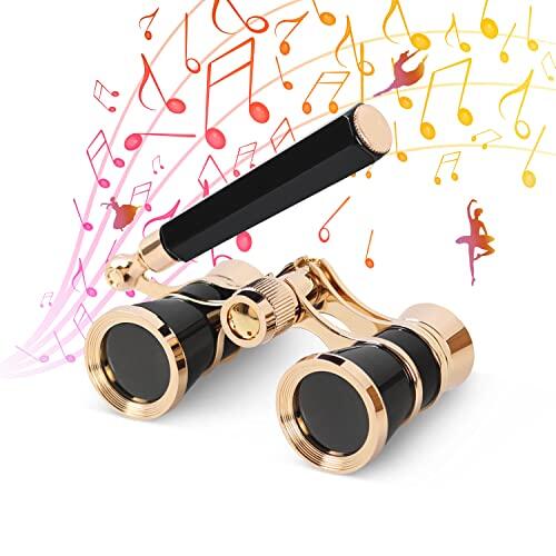 Aomekie - 3X25 Prismáticos de Teatro Lorgnette con Mango prismáticos de Larga Vista de Metal para espectáculo turístico Concierto (Negro)