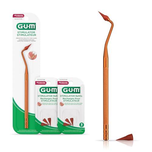 GUM Estimulador Con Mango Permanente y Punta de Goma Para Masajear y Fortalecer - 2 Paquetes de Recambio Incluidos