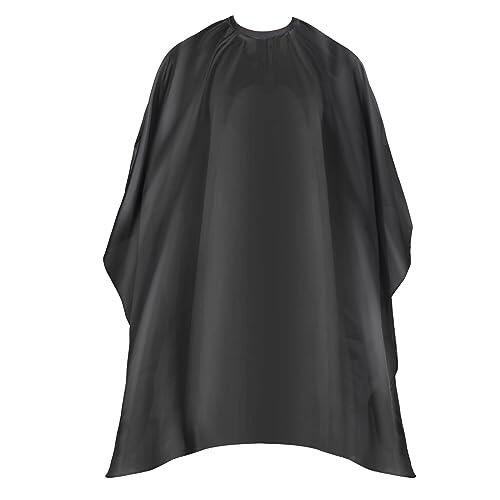 Omvoina Capa profesional de nailon para peluquería con cierre a presión, capa de peluquería unisex, color negro, 150 x 130 cm, Negro -, Regular