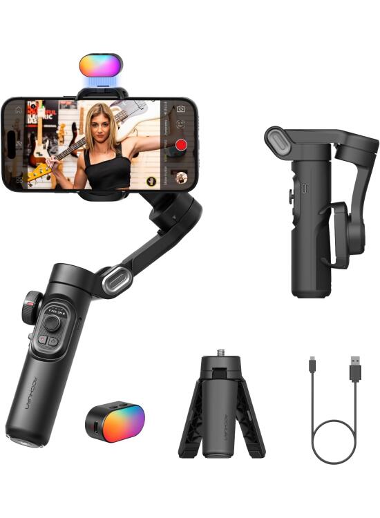 AOCHUAN Phone Gimbal Stabilizer - Estabilizador de 3 Ejes para iPhone Gimbal con Focus Wheel TikTok Youtube Vlog Estabilizador para iPhone y Android Smart XE Kit
