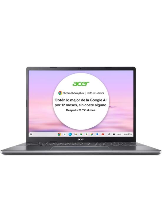 acer Chromebook Plus 514 CB514-3H - Ordenador Portátil con Google IA 14" WUXGA IPS (AMD Ryzen 3 7320C, 8GB RAM, 128GB SSD, AMD Radeon Graphics, ChromeOS) Plata, Teclado QWERTY español