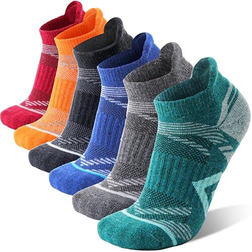 ANTSANG 6 Pares Calcetines Tobillo Lana Merino Senderismo Carrera Gruesos Acolchados Transpirables Hombre Mujer(Azul/Negro/Verde/Gris/Naranja/Rojo,36-42)