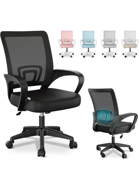 JUPPLIES Silla Escritorio Ergonomica - Silla Oficina con Apoyo Lumbar, Estructura de Plastico, Malla Transpirable, Ruedas Giratorias 360° Soporta hasta 120kg