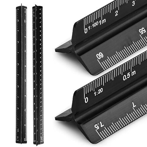 2 Pcs Regla de Escala 30 cm, Regla Triangular de Aluminio, 1:20, 1:25, 1:50, 1:75, 1:100, 1:125/1:100, 1:200, 1:250, 1:300, 1:400, 1:500,Escalimetro Profesional Regla Métrica para Ingeniero Arquitecto
