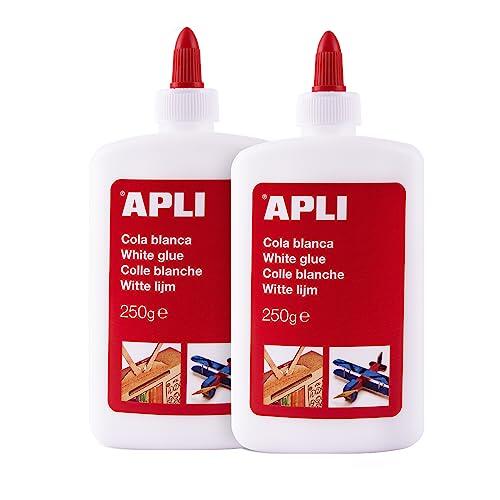 APLI 19658 - Pack de 2 colas blancas de 250gr, ideal para manualidades en cartón, madera, papel. Apto para uso escolar
