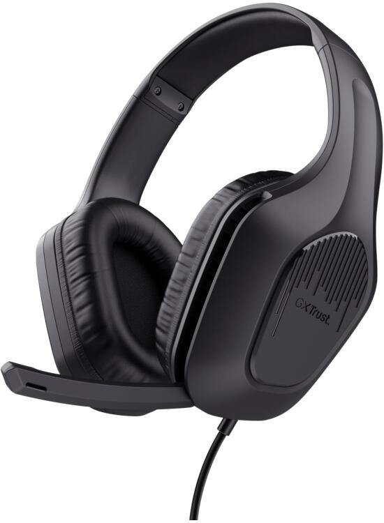 Trust Gaming GXT 415 Zirox Ligeros Cascos Gaming con Drivers de 50 mm para PC, Xbox, PS4, PS5, Switch, Mobile, Conexión 3.5 mm, Micrófono Plegable, Auriculares con Cable 2m Over-Ear - Negro